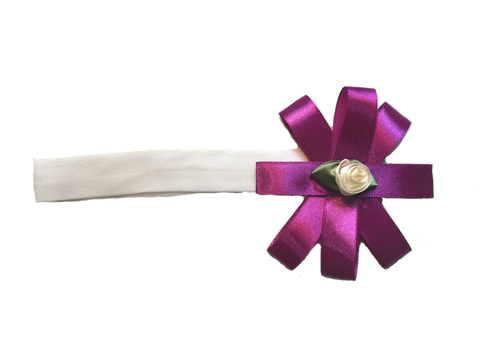 White Rose with Purple Ribbon Headband - prettylittlebaby