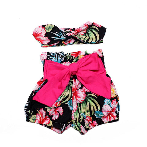 Hot Pink Bow Black Floral Baby Bloomer - prettylittlebaby