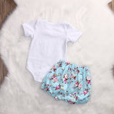 Sky Blue Baby Romper Bodysuit + Bloomers Bottom 2pcs Outfit - prettylittlebaby