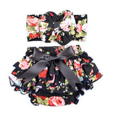 Black Bow Black Floral Baby Bloomer - prettylittlebaby